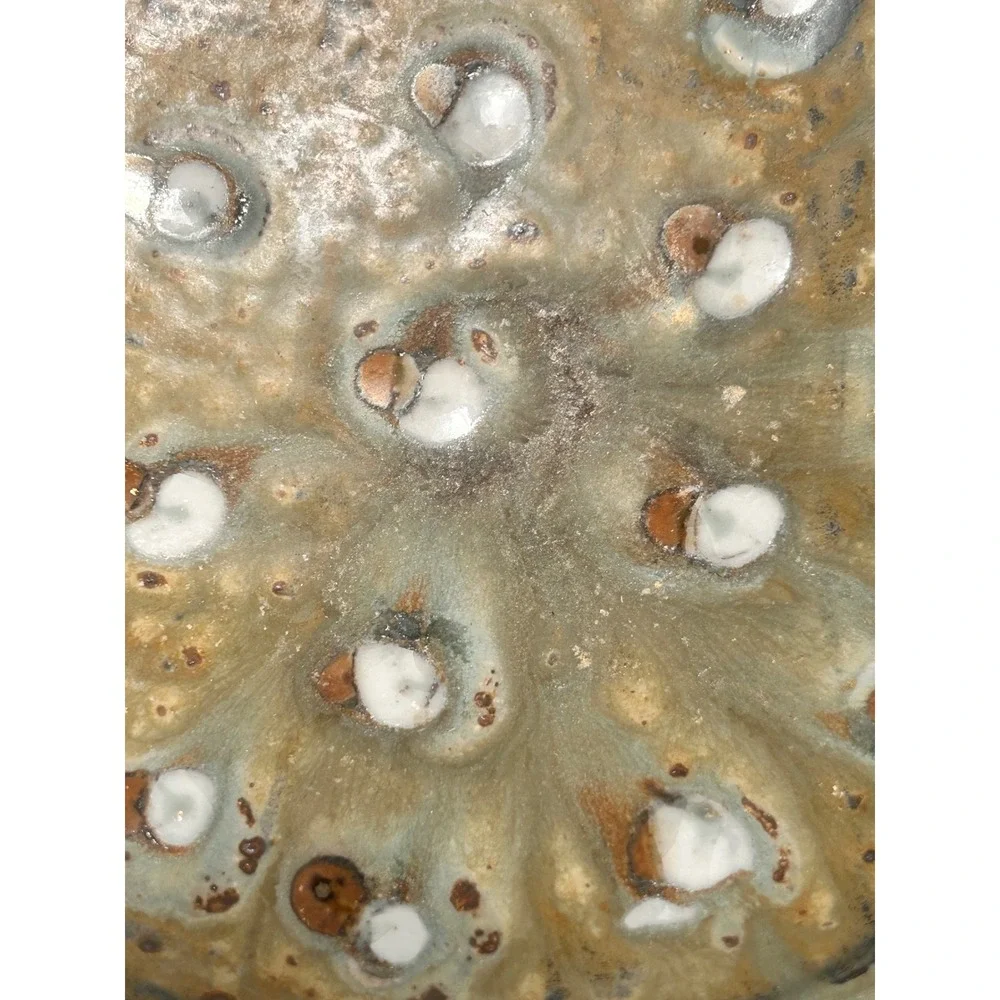 Studio Pottery Signed Stoneware Bowl Earthy Reactive Glaze Thumbprint Design